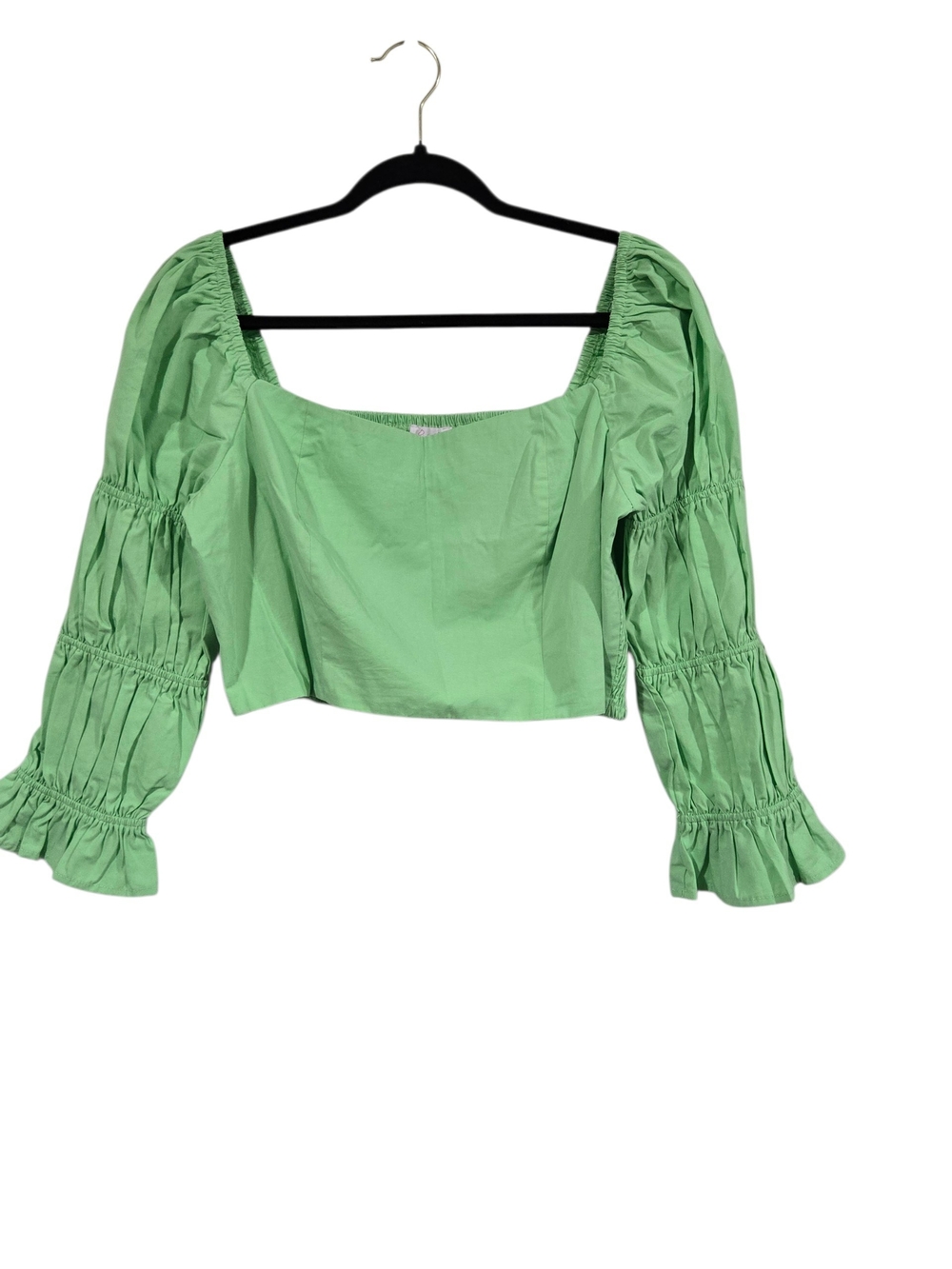 Pink Lily SET Mint Green Puff-Sleeve Square Neck Crop Top And Mini Skirt L